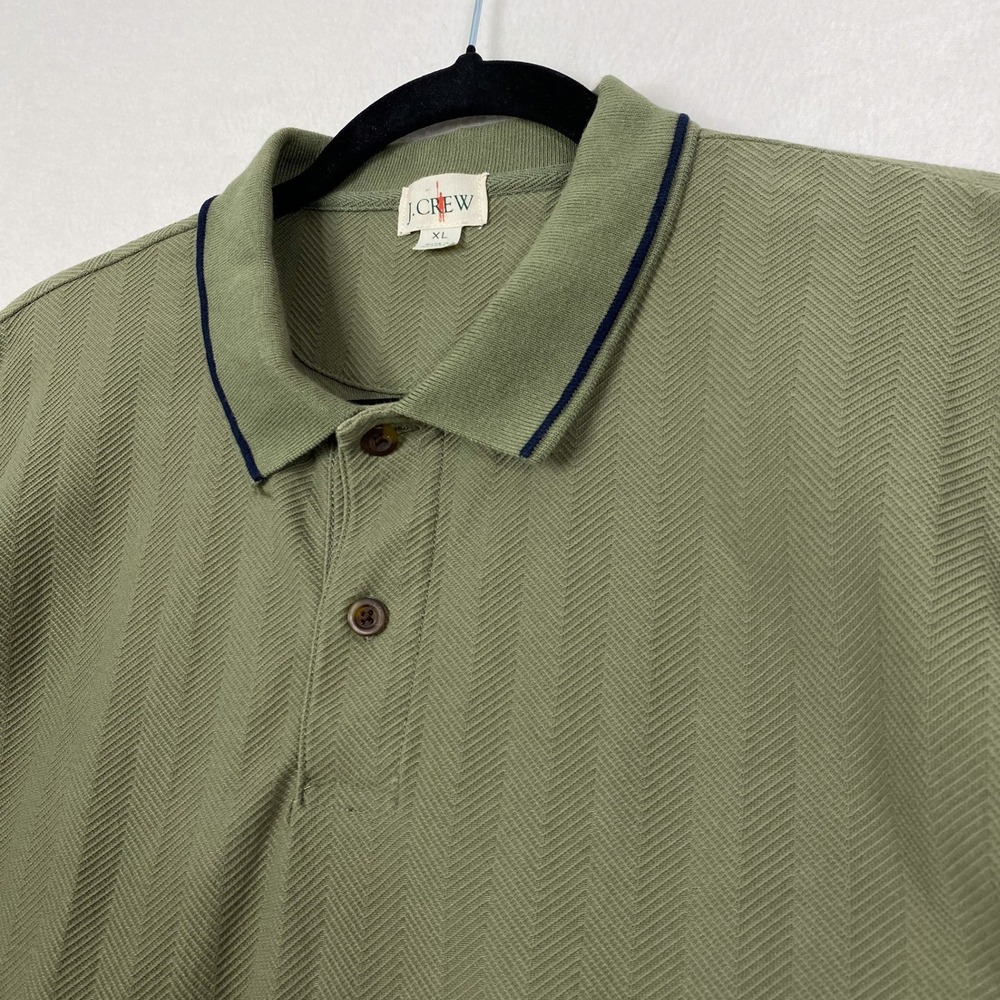 J. Crew Shirt Mens Size XL Green Oarsman Cotton Herringbone Tipped Polo